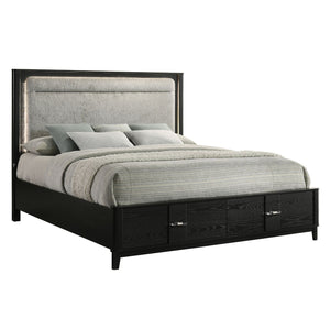 Opel - Queen Storage Bed With LED Headboard - Black