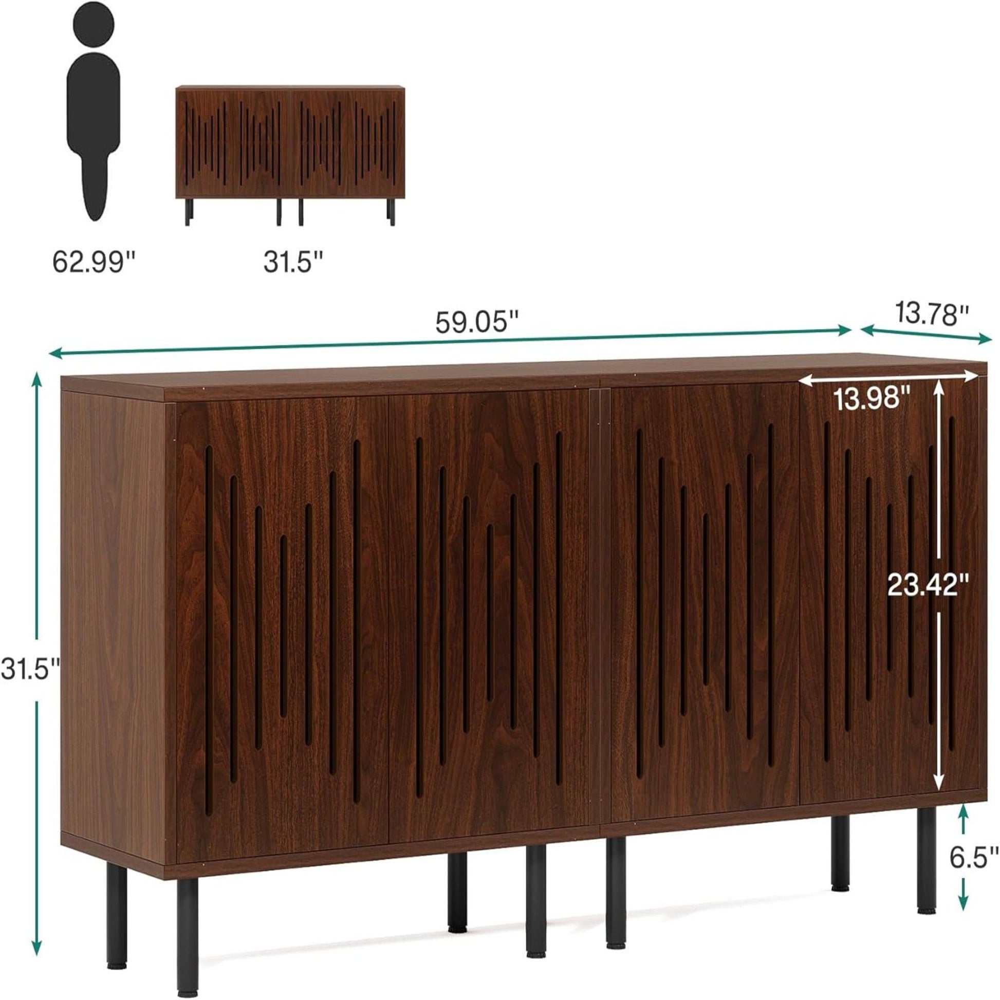 Buffet Sideboard Cabinets With Adjustable Shelves For Dining Room (Set of 2) - Dark Brown