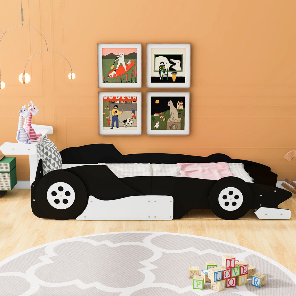 Race Car-Shaped Platform Bed With Wheels