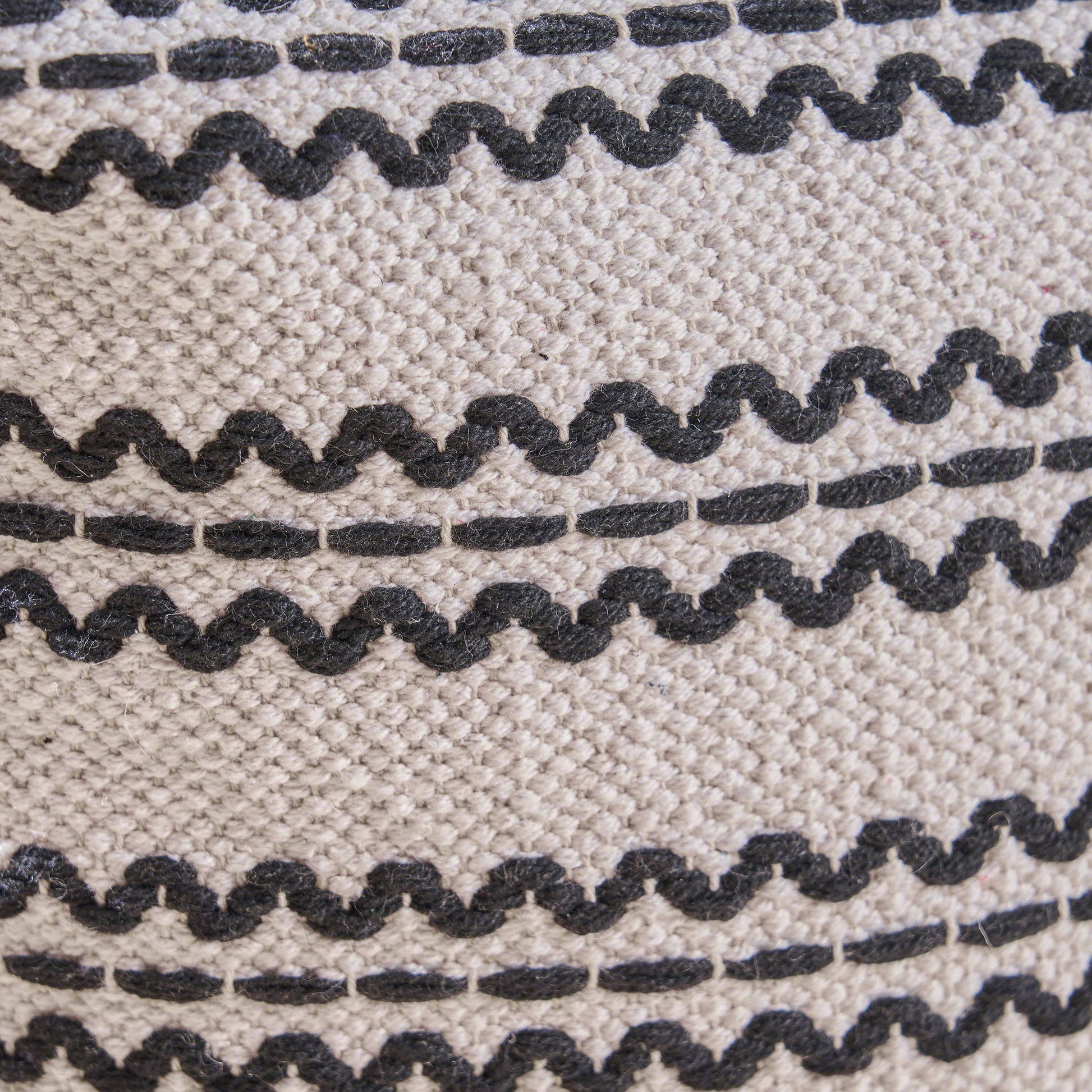 Lani - Handcrafted Fabric Pouf, Durable Cotton Square - Natural / Black