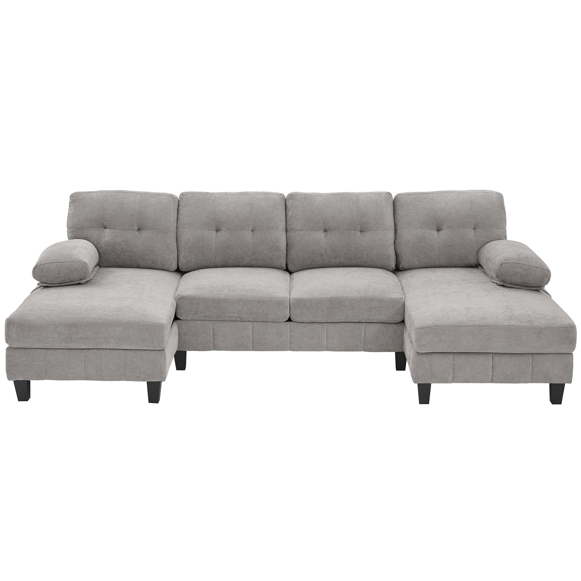 U-Shaped Sectional Sofa 103.5" Black Chenille Fabric Couch With Dual Chaise Lounges, Storage Pockets, Armrest Pillows