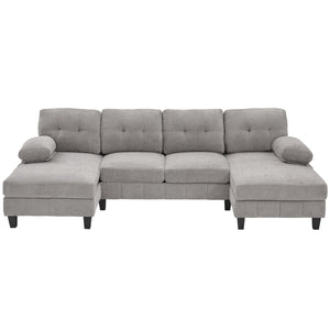 U-Shaped Sectional Sofa 103.5" Black Chenille Fabric Couch With Dual Chaise Lounges, Storage Pockets, Armrest Pillows