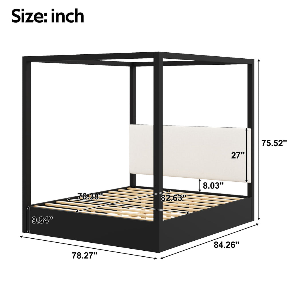 Canopy Platform Bed With Upholstered Headboard
