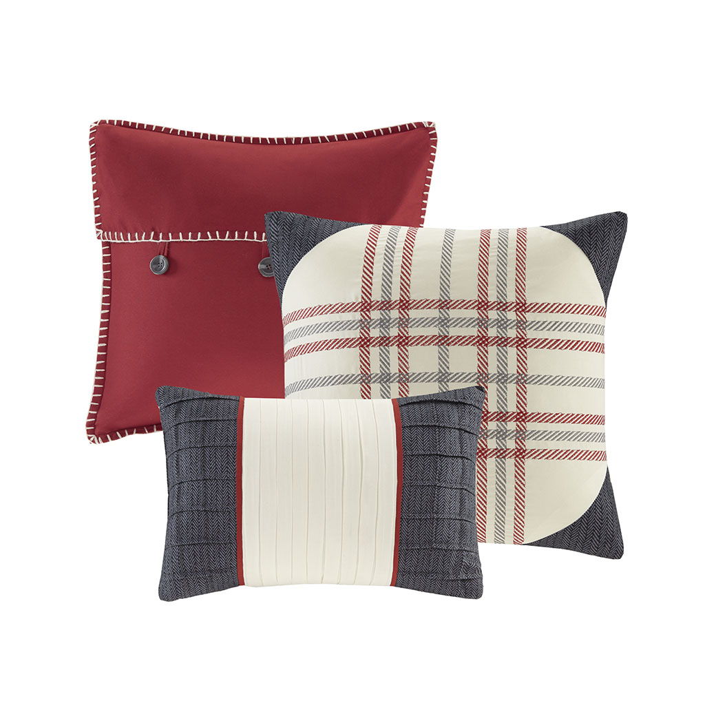 Ridge - King 6 Piece Herringbone Duvet Cover Set - Red