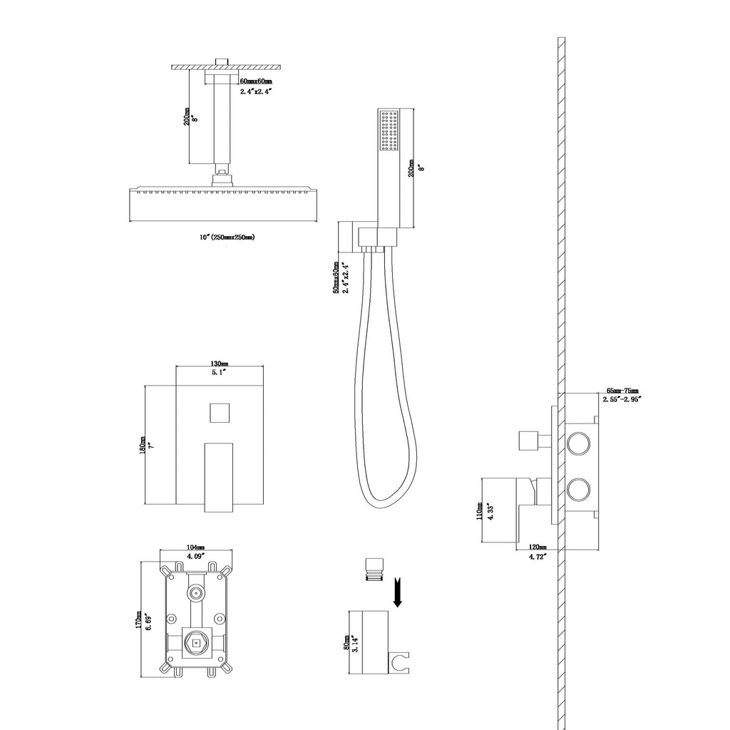 Dual Shower Head System With Ceiling Mount And Rough In Valve