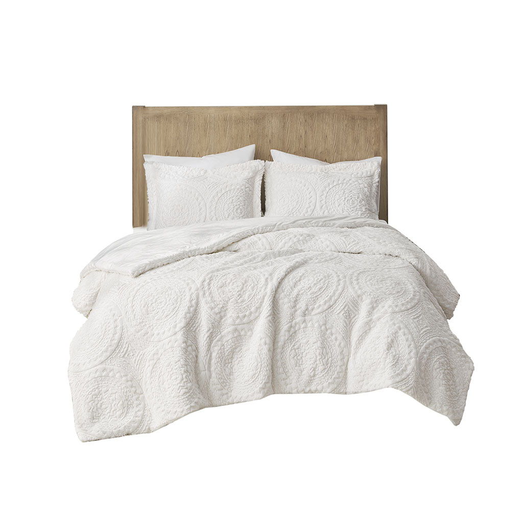 Arya - Twin Embroidered Medallion Ultra Comforter Mini Set - Ivory