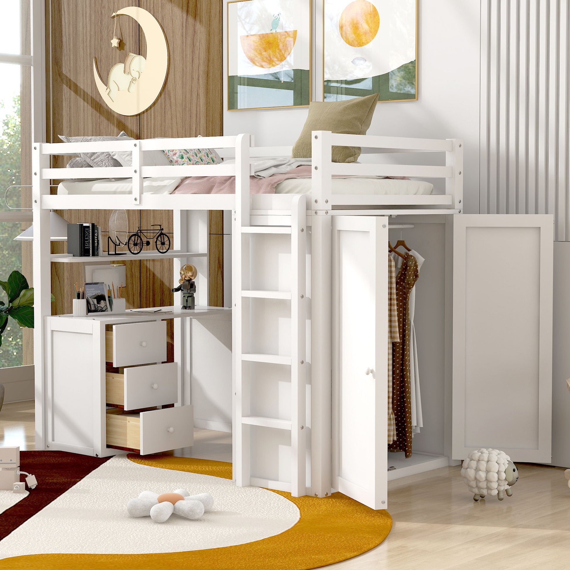 Loft Bed With Drawers, Desk, And Wardrobe