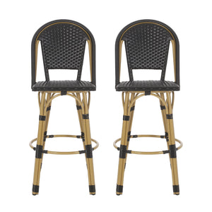 Outdoor Rattan And Aluminum French Barstools (Set of 2)
