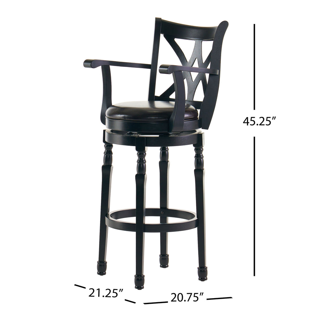 Elegant Leather Swivel Bar Stool With Arms - Espresso