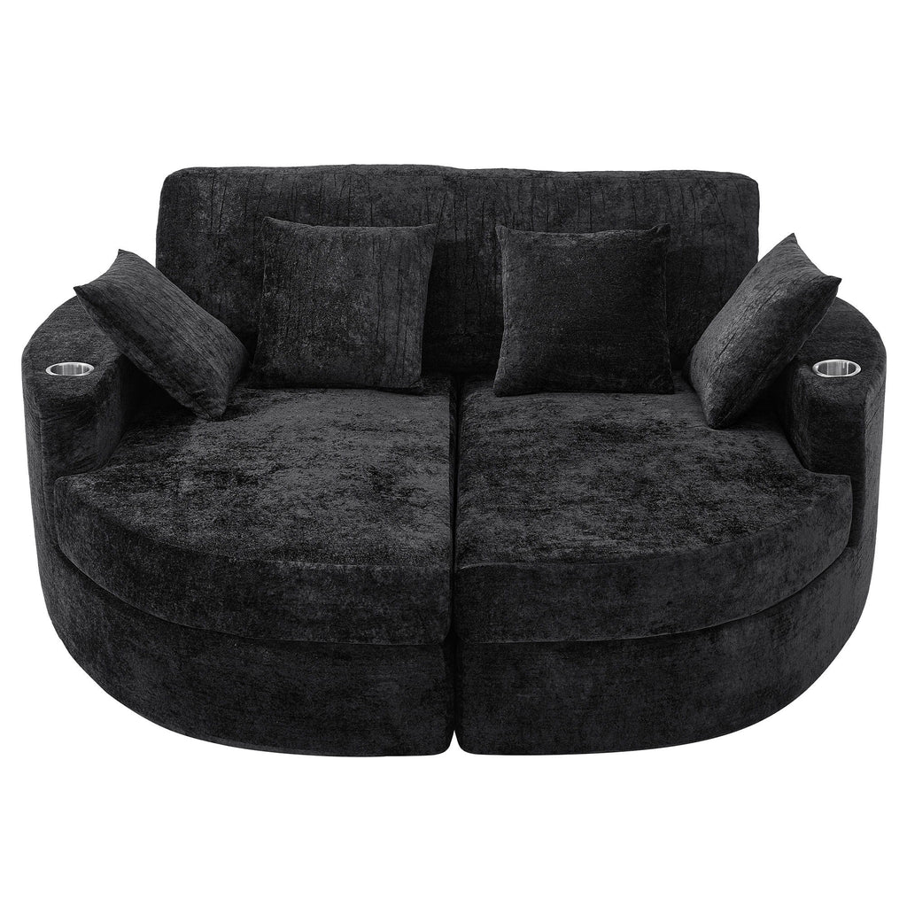 Boneless Design Upholstered Sofa Bed With Cup Holders