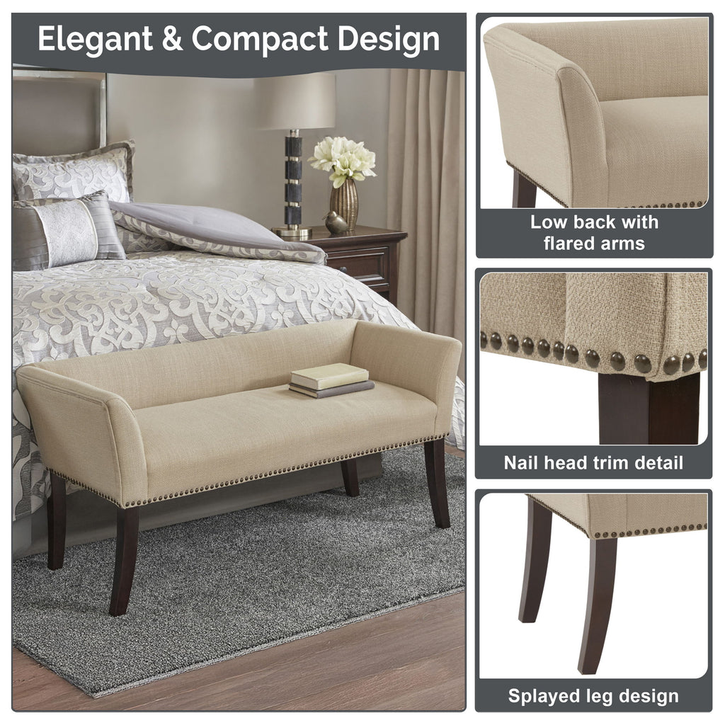 Welburn - Upholstered Bench With Back & Legs - Light Blue
