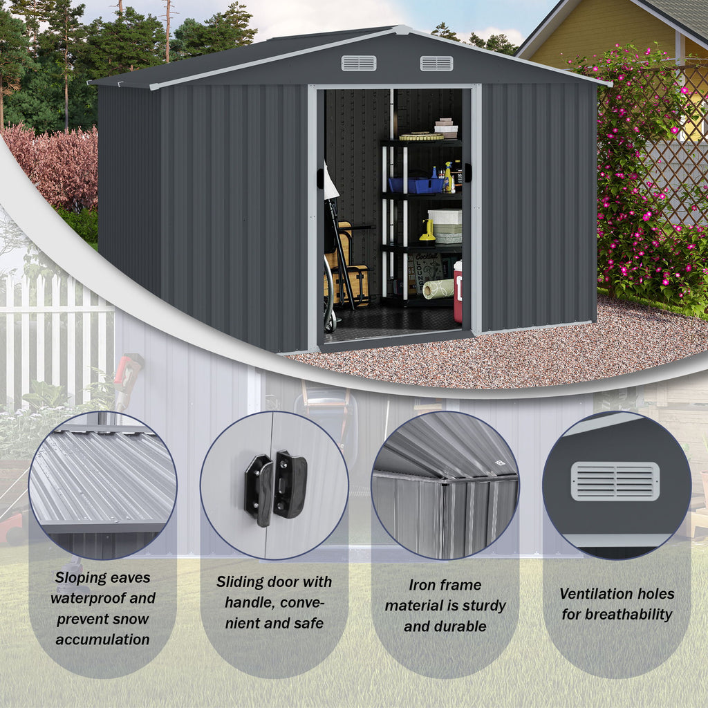 Outdoor Storage Shed Large Metal Tool Sheds, Heavy Duty Storage House With Sliding Doors