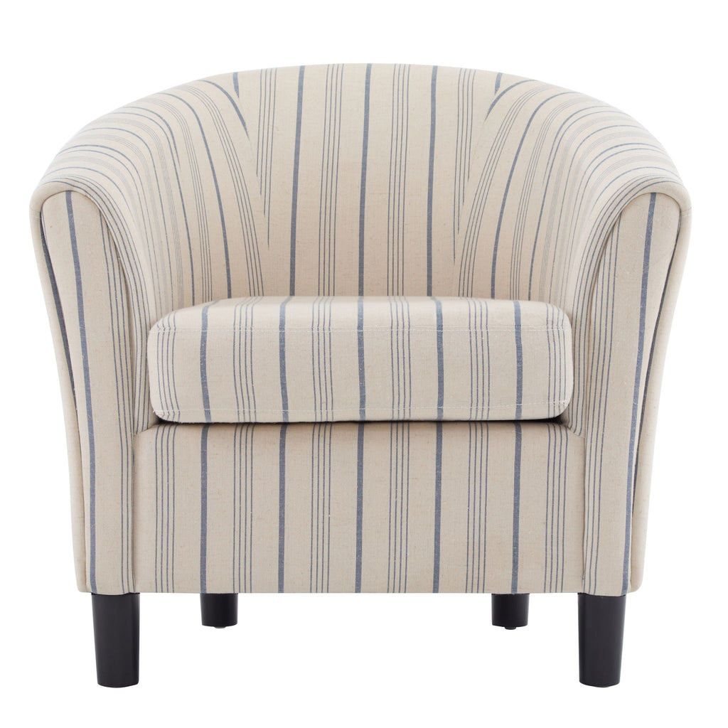 Modern Barrel Fabric Striped Barrel Chair With Channel Stitching - Beige / Blue Stripe