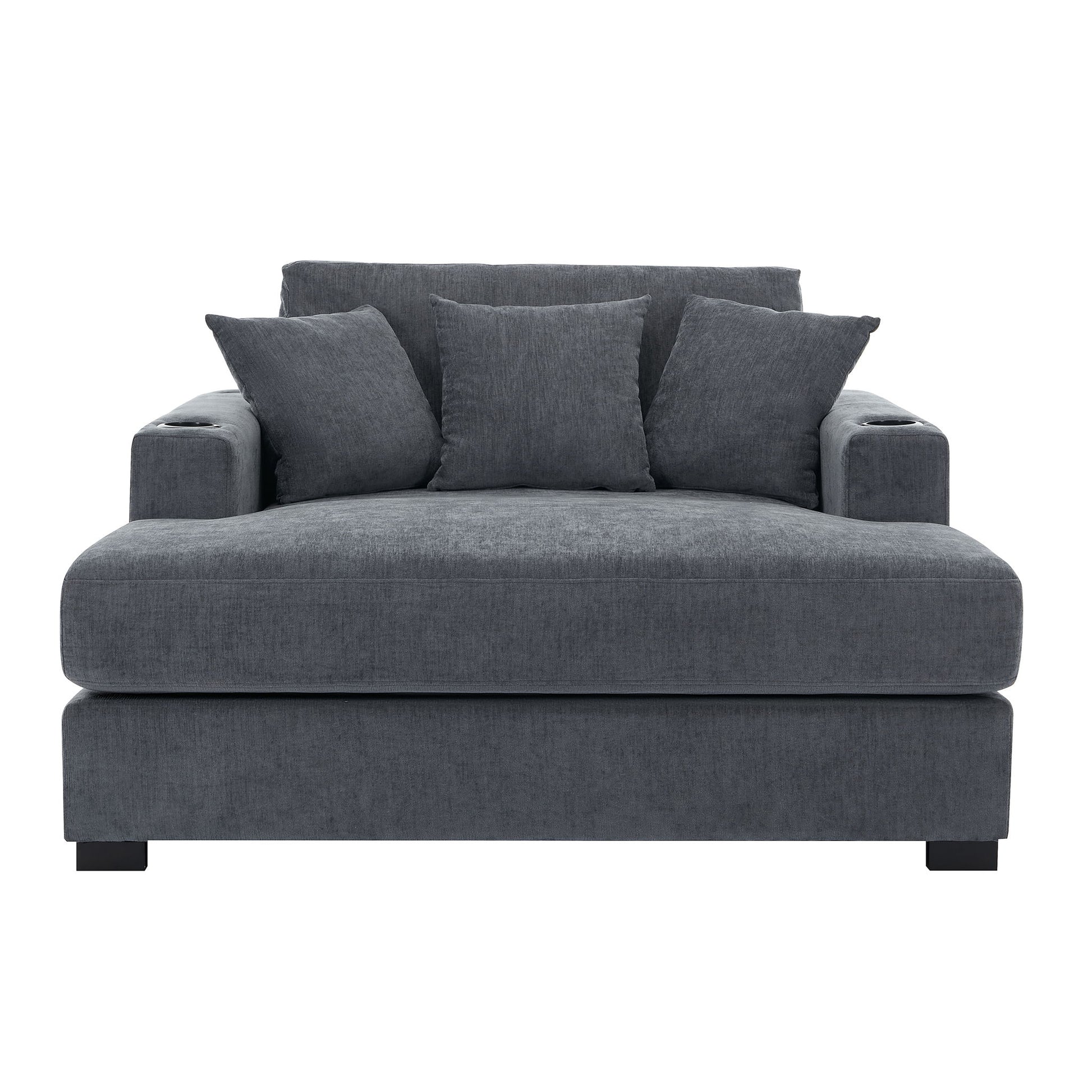 Oversized Chaise Lounger Modern Style Sofa Couch With Pillows, Charge Station & Cup Holders