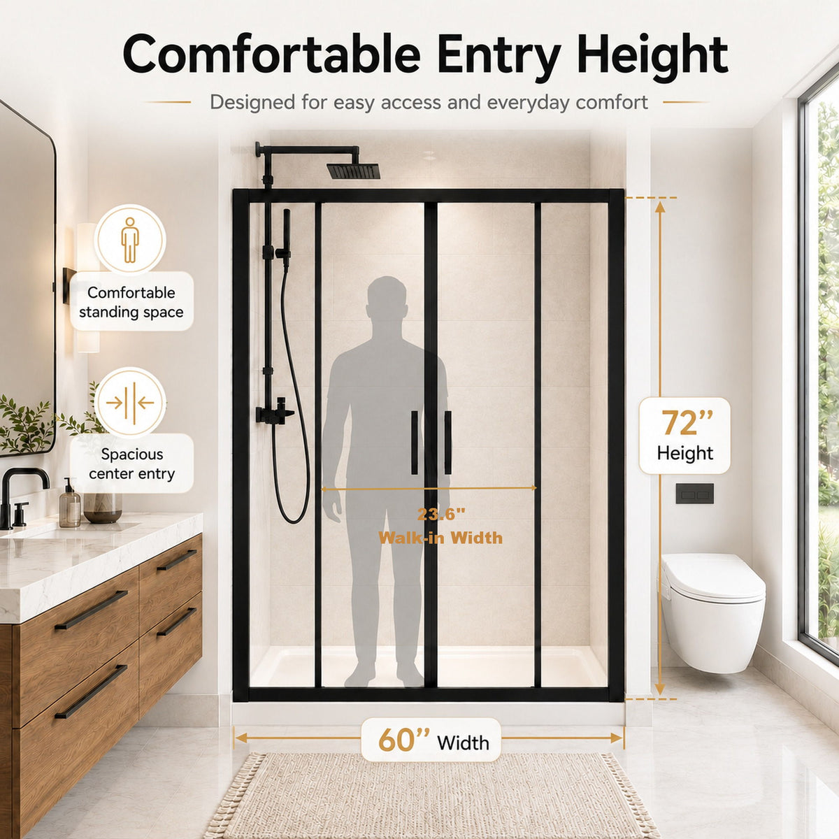 Double Framed Sliding Shower Door - Matte Black
