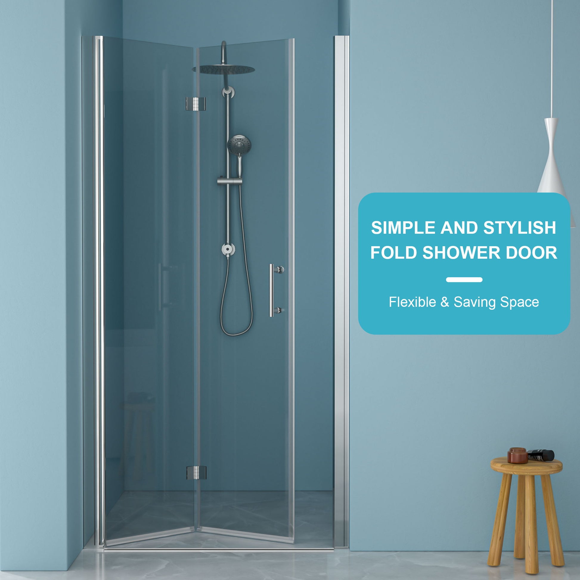 Fold Frameless Shower Door With Tempered Glass