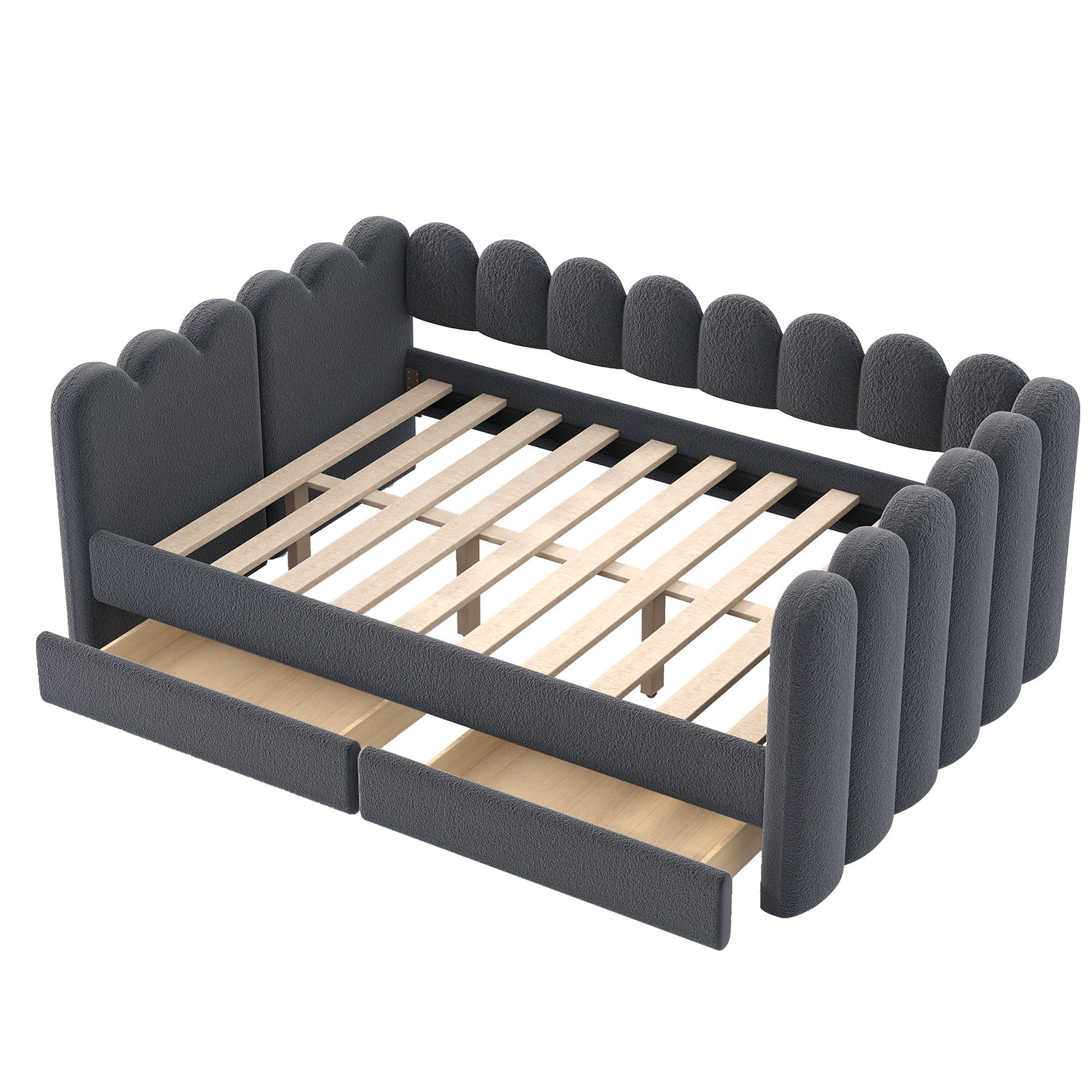 Upholstered Daybed With Curved Ribbed Panel Design