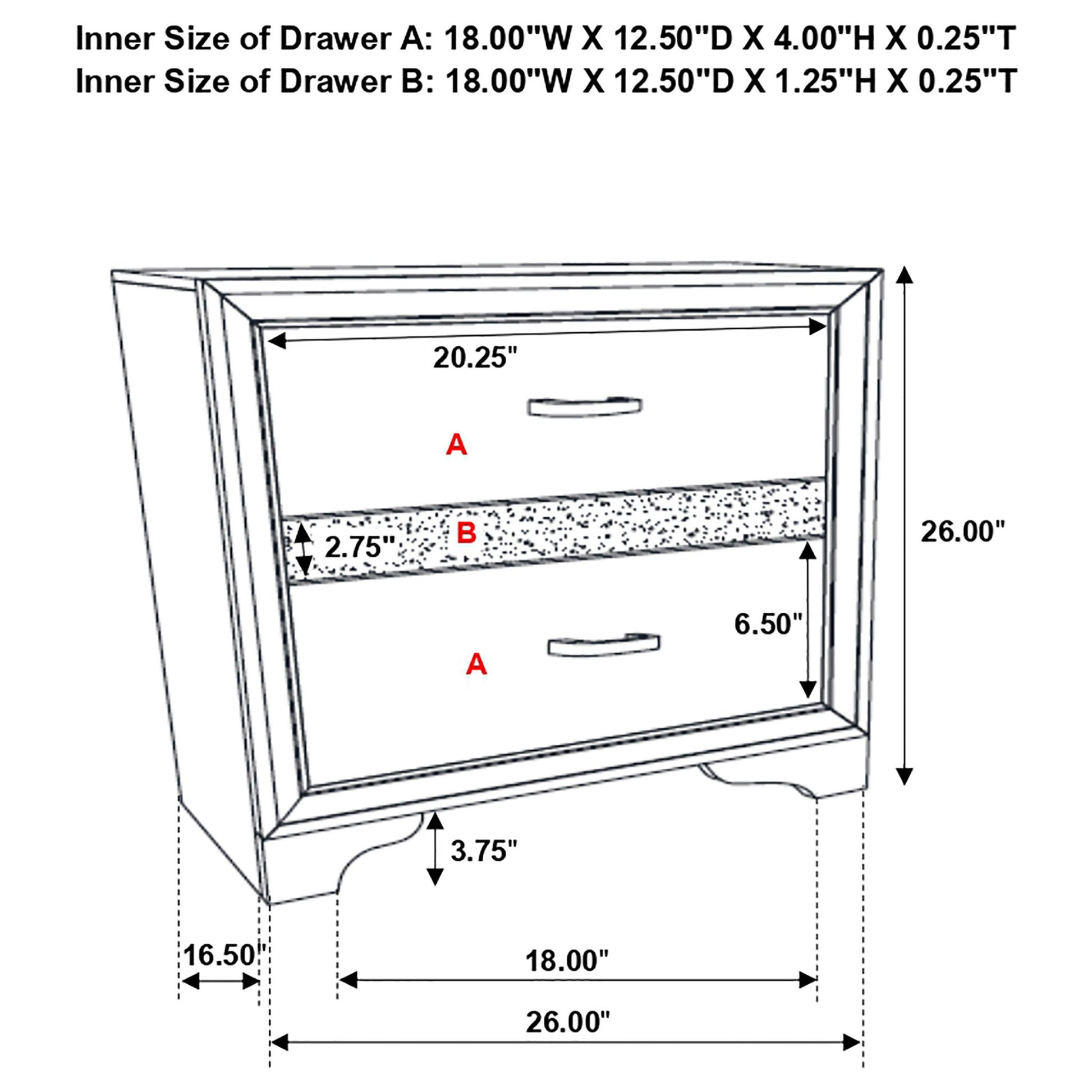 Transitional 2 Drawer Nightstand With Hidden Jewelry Tray