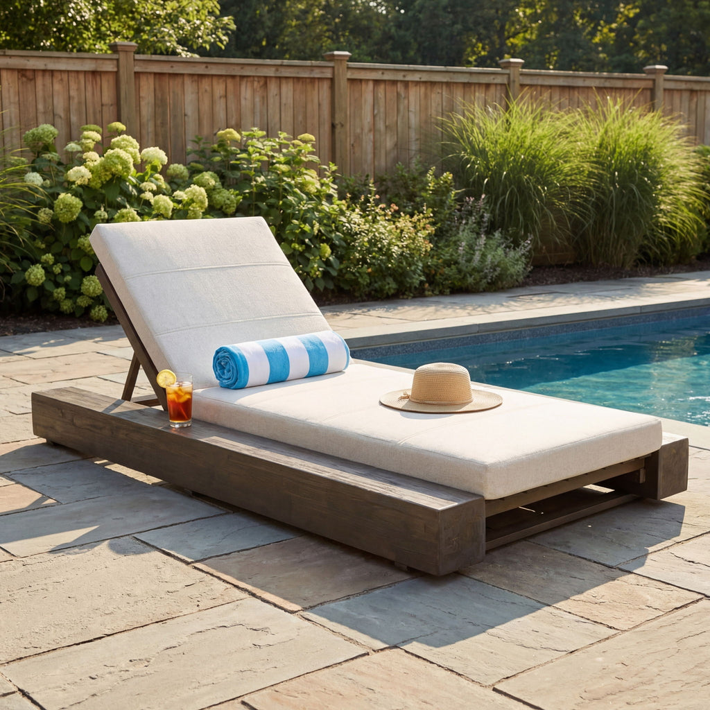 Outdoor Chaise Lounges With Water-Resistant Cushions, Adjustable Backrest