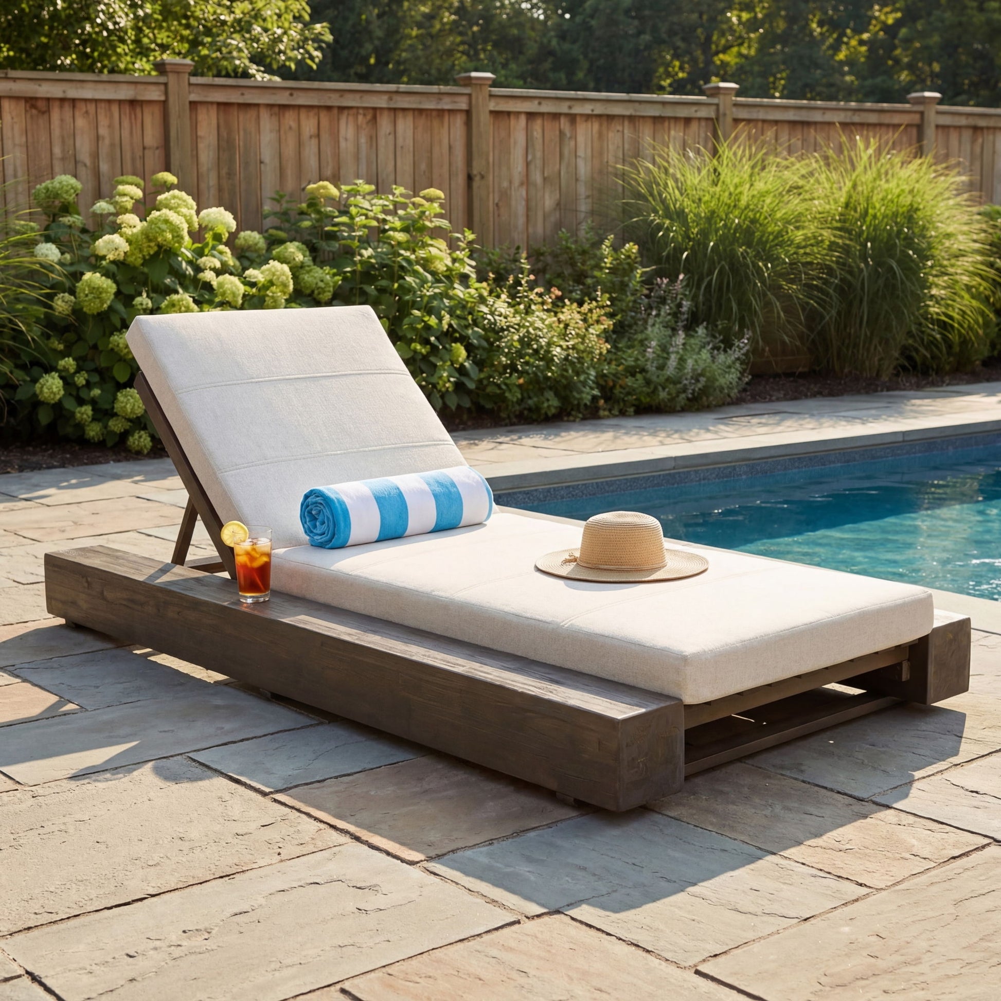 Outdoor Chaise Lounges With Water-Resistant Cushions, Adjustable Backrest