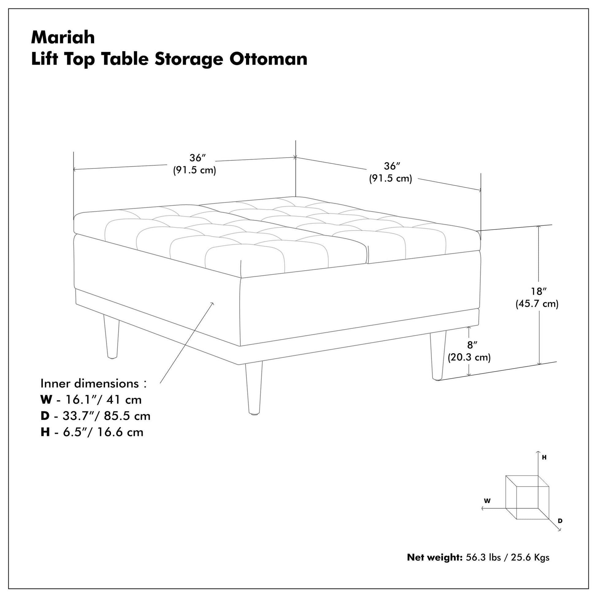 Mariah - Upholstered Lift Top Table Storage Ottoman