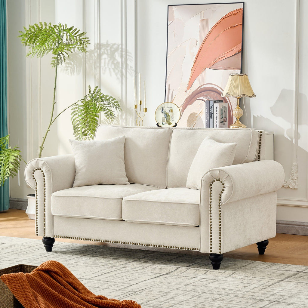 2 Seater Sofa With Rolled Arms, Tufted Upholstered Couch