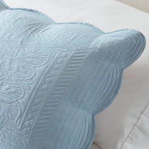 Tuscany - 3 Piece King Reversible Scalloped Edge Quilt Set - Blue