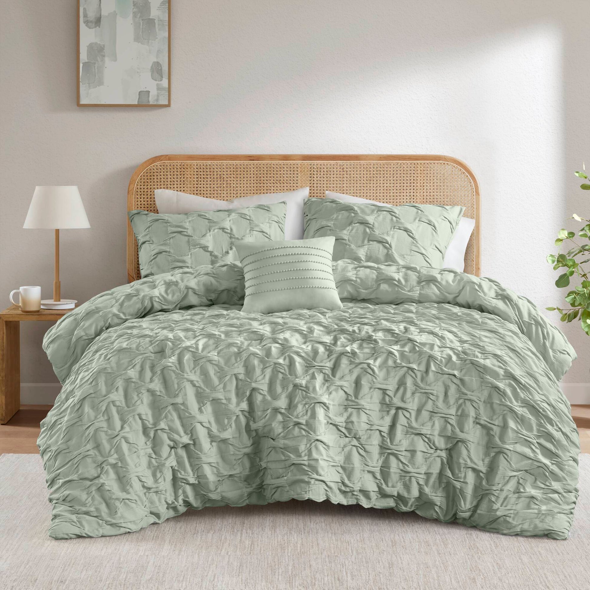 Bailey - Full/Queen Diamond Pucker Comforter Set - Green
