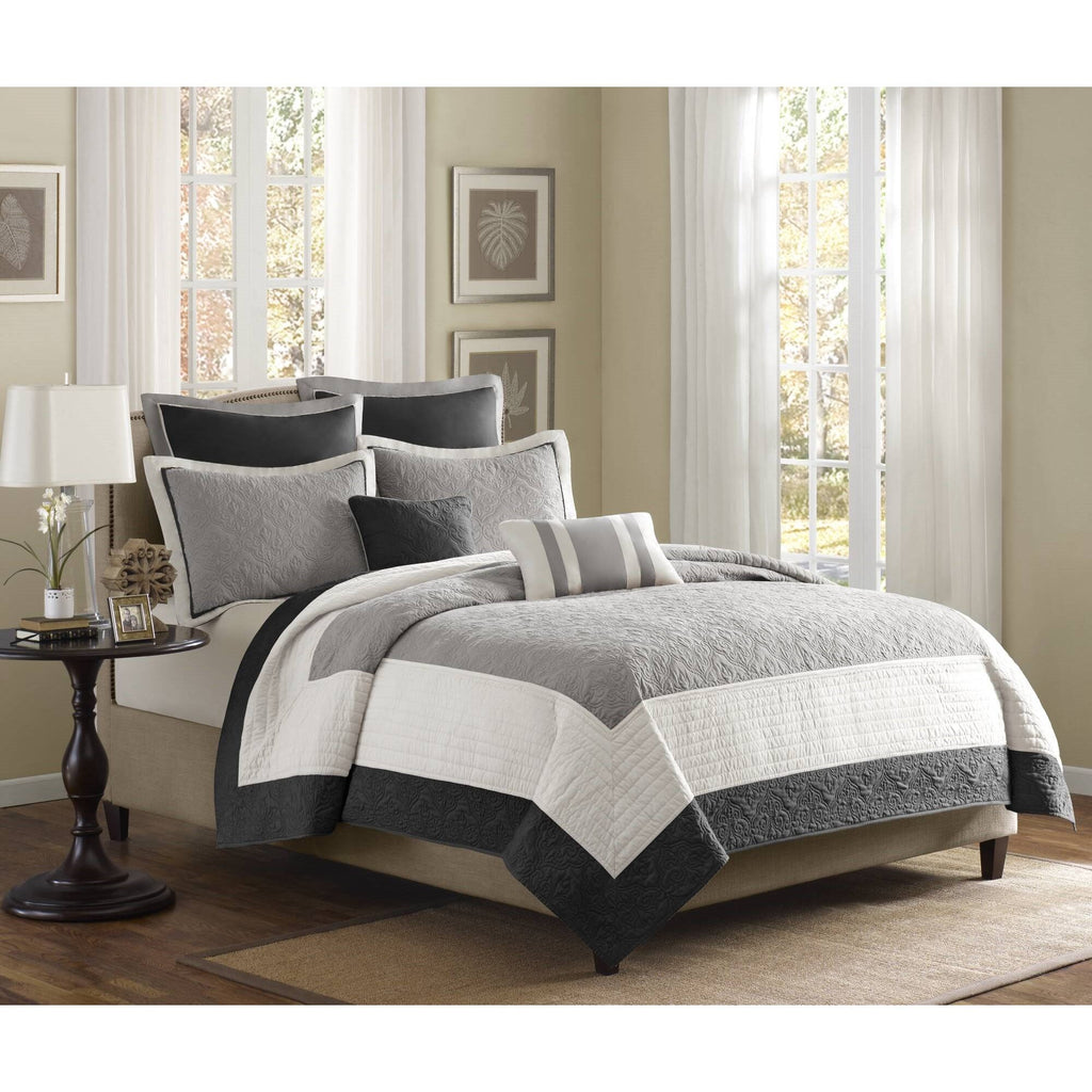 Attingham - King 7 Piece Reversible Coverlet Set - Black