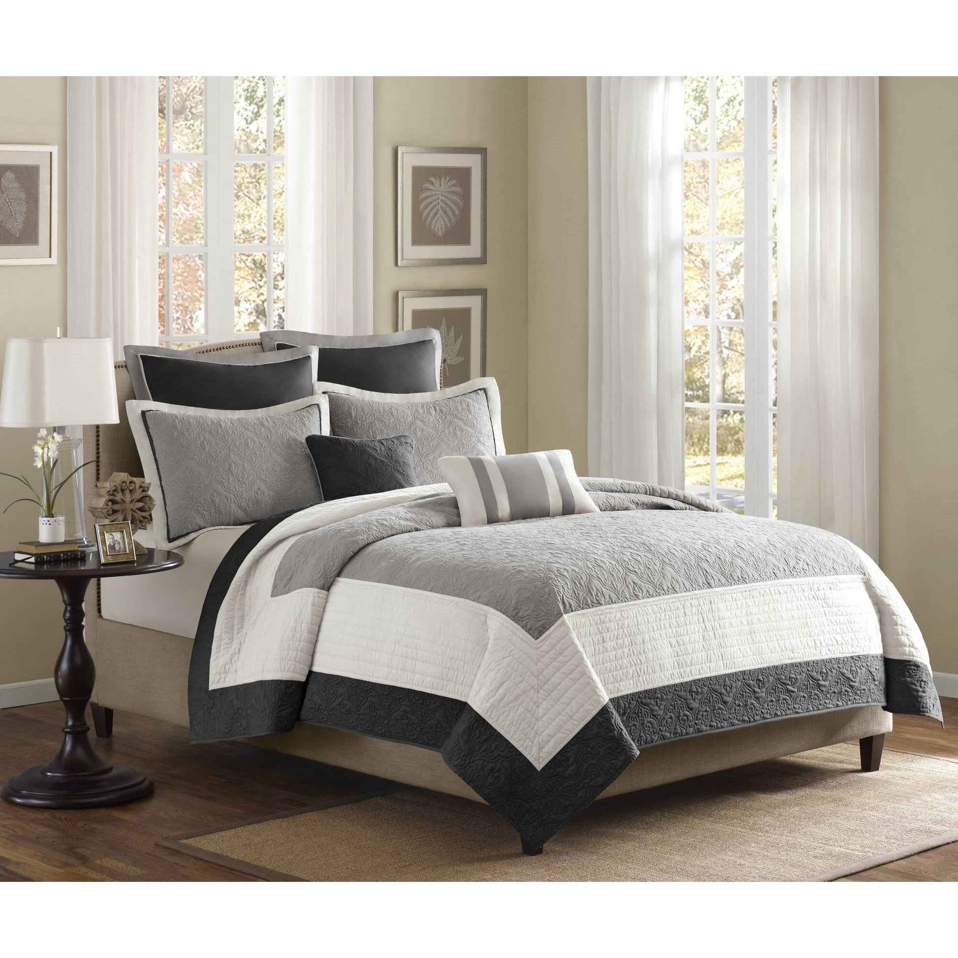 Attingham - King 7 Piece Reversible Coverlet Set - Black