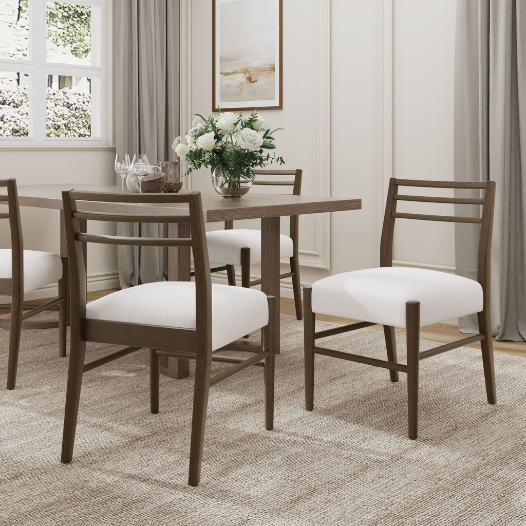 Farmhouse Style Dining Chair Set With Ladder Back Design - Beige