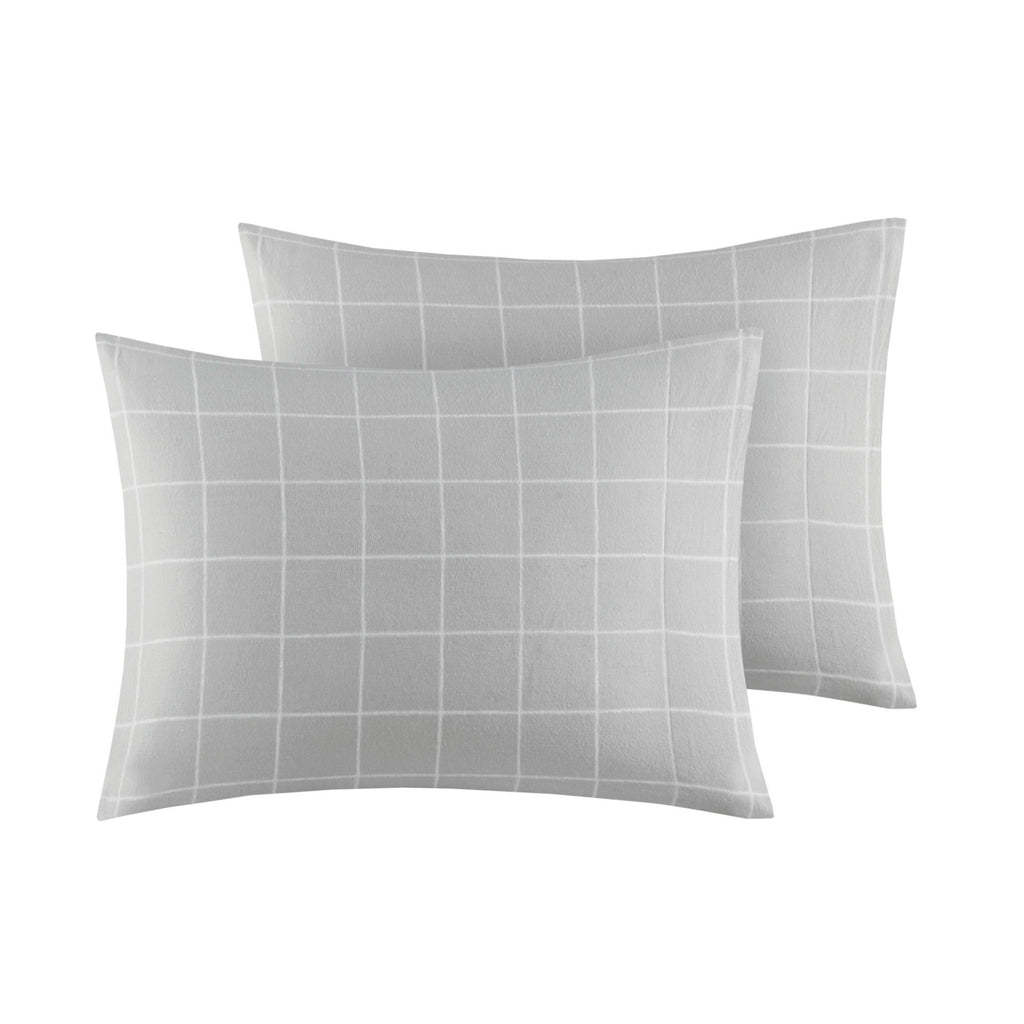 Cozy Cotton Flannel - Queen Printed Sheet Set - Gray Windowpane