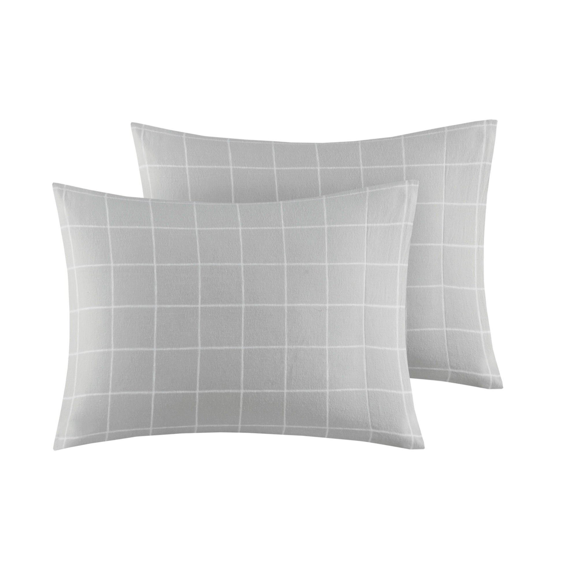 Cozy Cotton Flannel - California King Printed Sheet Set - Gray Windowpane
