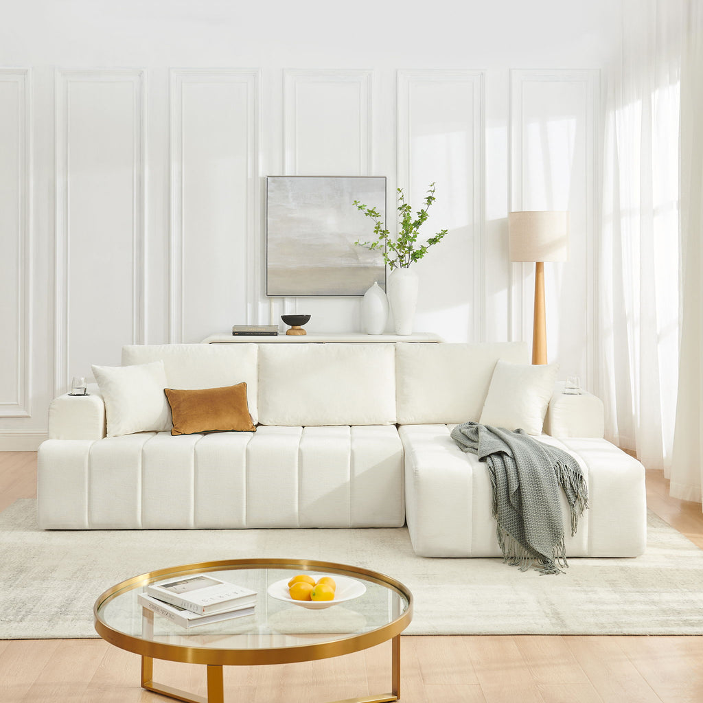 L - Shaped Sectional Sofa With Cup Holders & Side Pockets