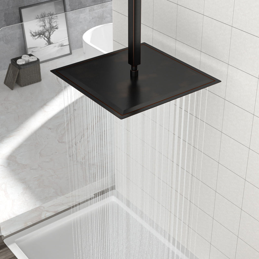 16" Square Rainfall Shower Head Fixed Wall Mount With Full Body Coverage & Self Cleaning Silicone Nozzles