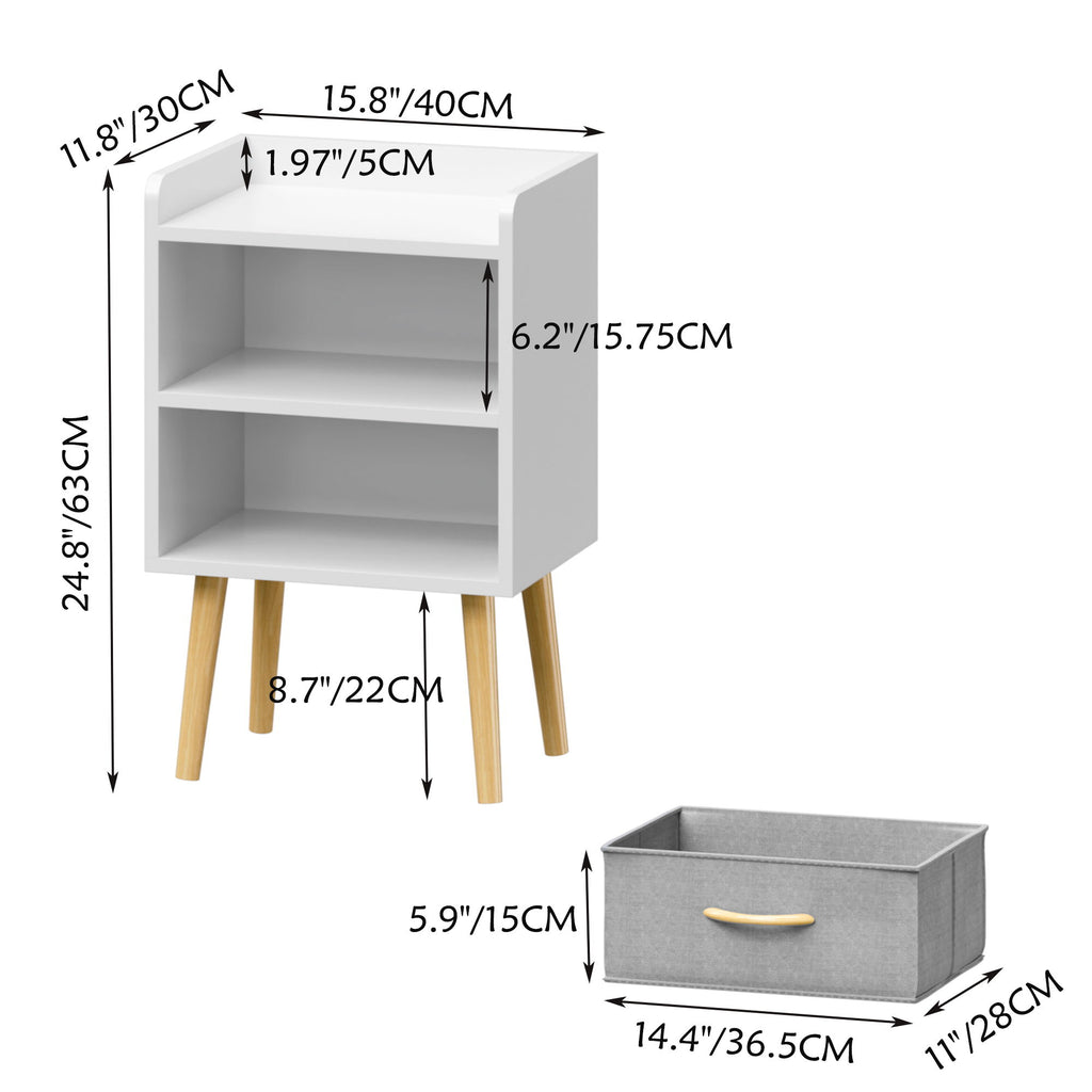 Nightstand With Collapsible Drawer, 2 Tier Storage End Table For Bedroom