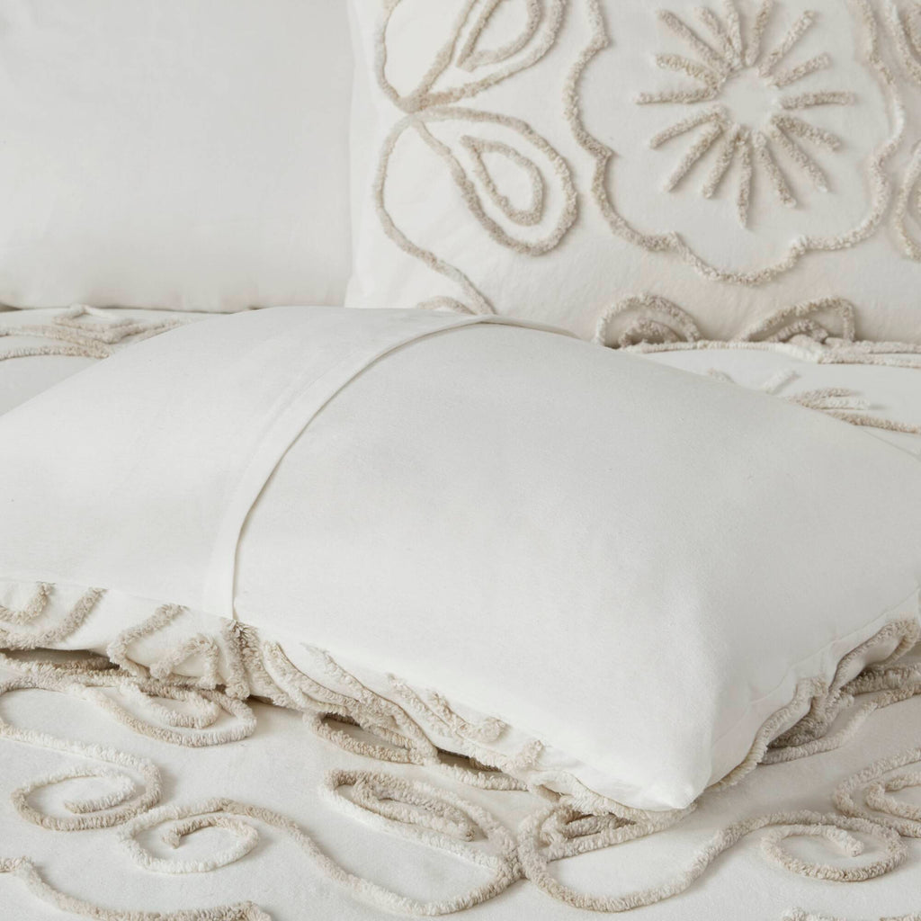 Violette - 3 Piece Tufted Duvet Cover Set - Ivory / Taupe
