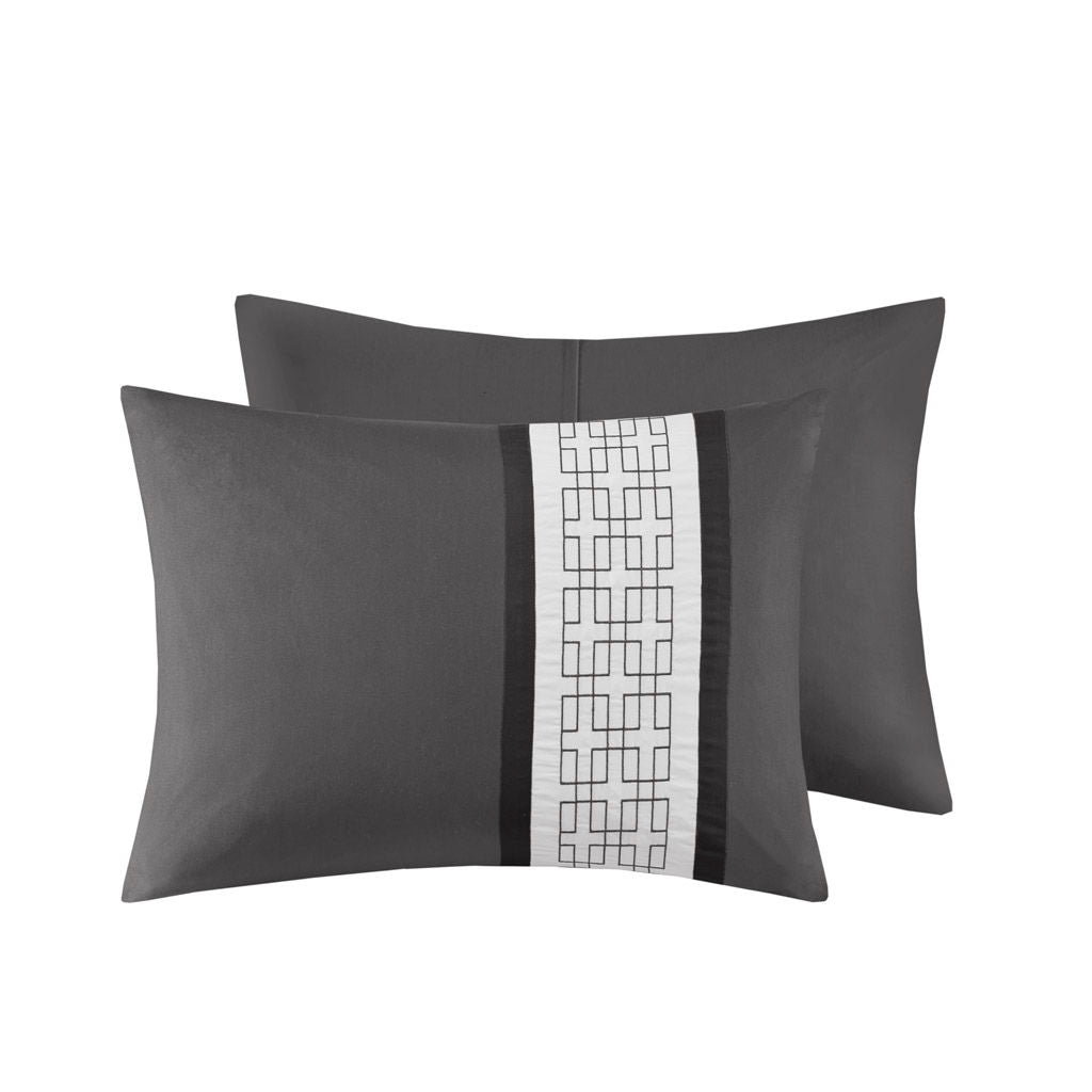 Powell - 8 Piece King Embroidered Comforter Set - Dark Gray