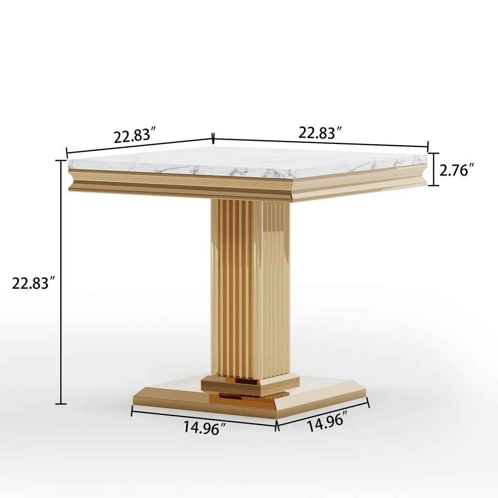 Marble Printed Top Rectangular End Table, Base With Mirrored Finish