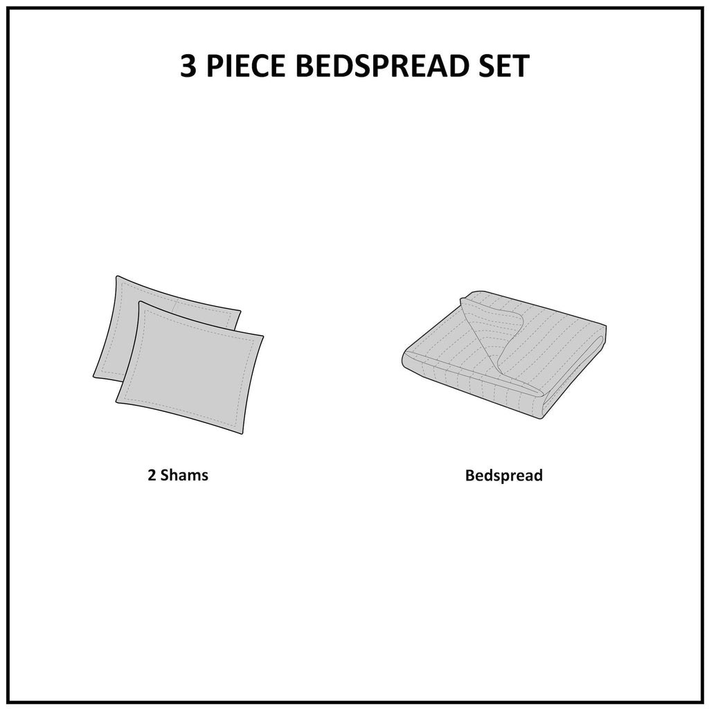 Oakley - 3 Piece Reversible Bedspread Set - Seafoam