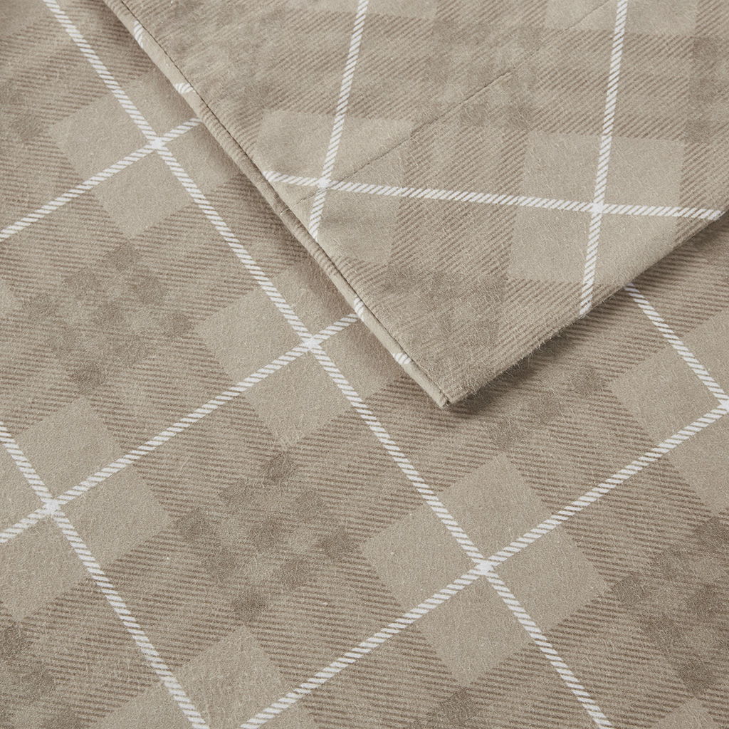 Cozy Flannel - Twin Long Sheet Set - Tan Plaid