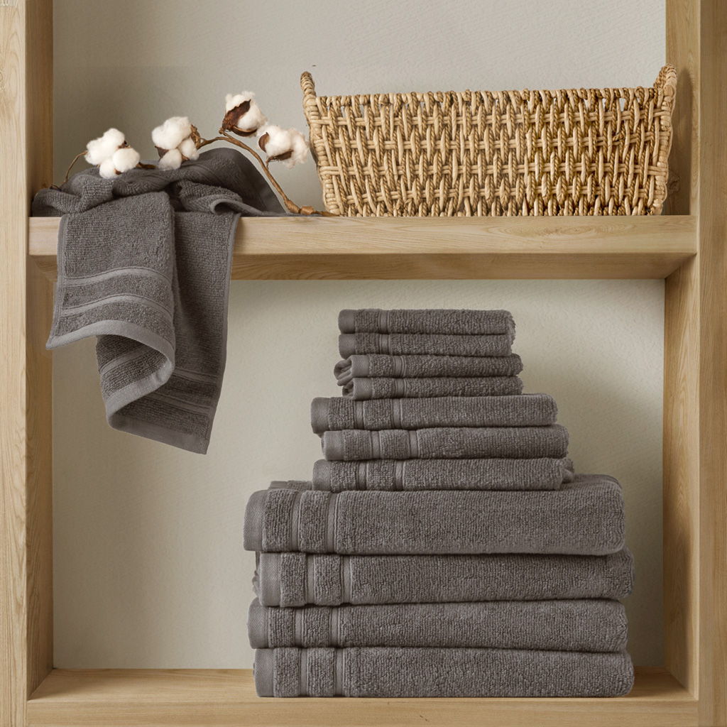 400GSM Essential Bundle Quick Dry 12 Piece Towel Set - Gray