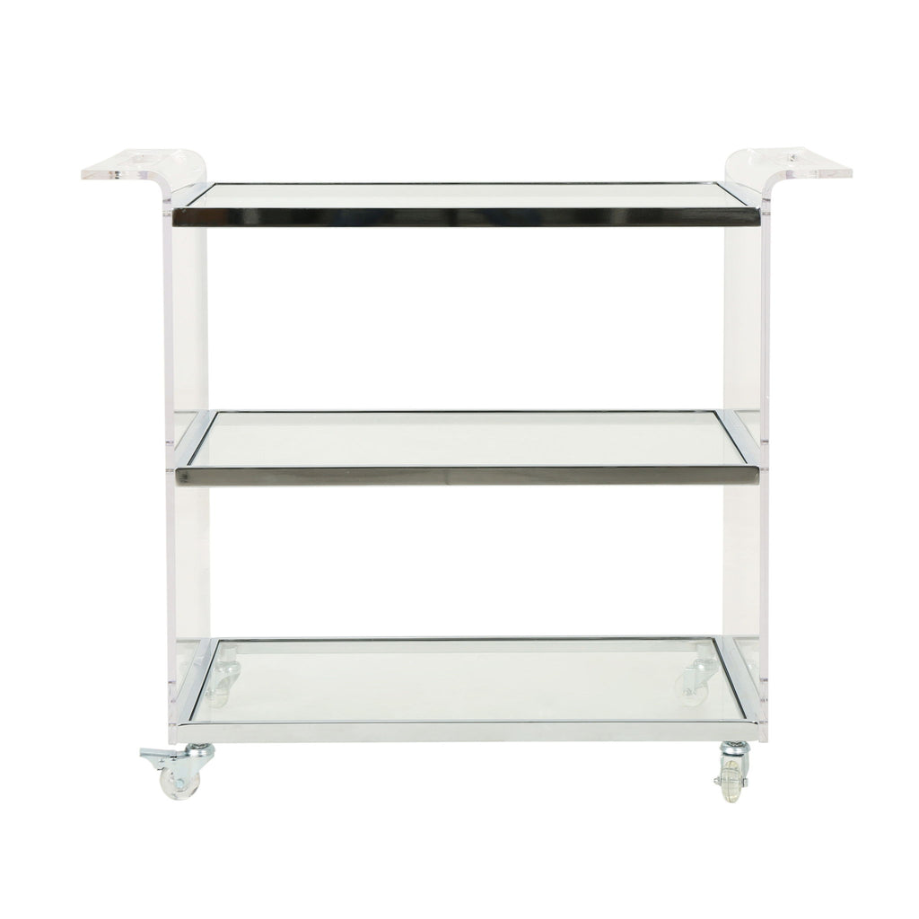 Elegant Acrylic Bar Cart With Tempered Glass Shelves And Rattan Metal Frame - Clear