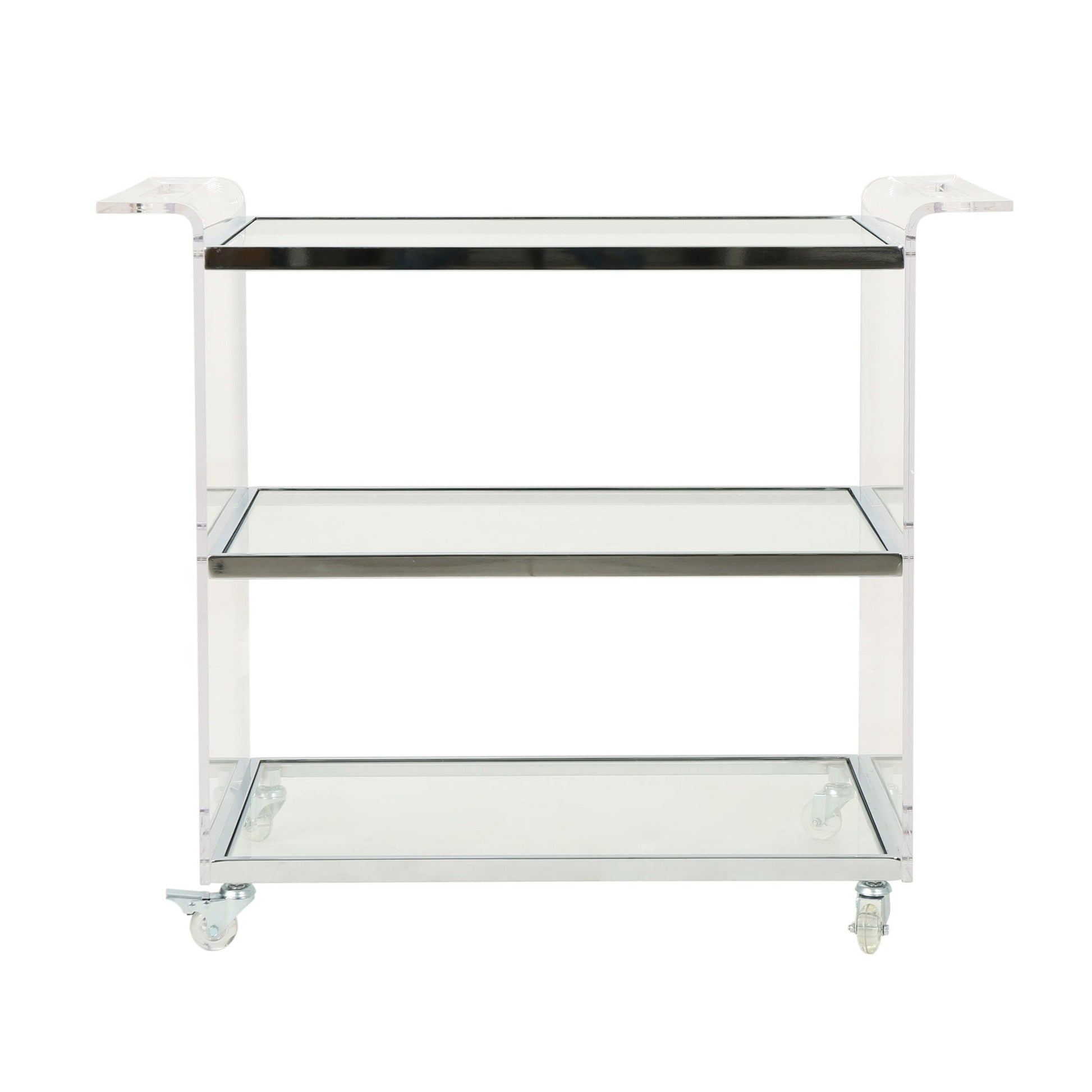 Elegant Acrylic Bar Cart With Tempered Glass Shelves And Rattan Metal Frame - Clear