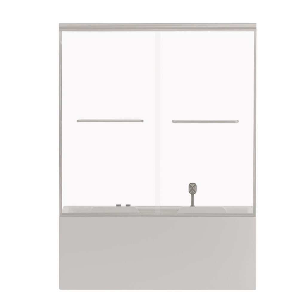 Double Sliding Bathtub Shower Door, Semi Frameless Bypass, 1 / 4" (6Mm) With Explosion - Proof Film, Adjustable Aluminum Alloy Frame