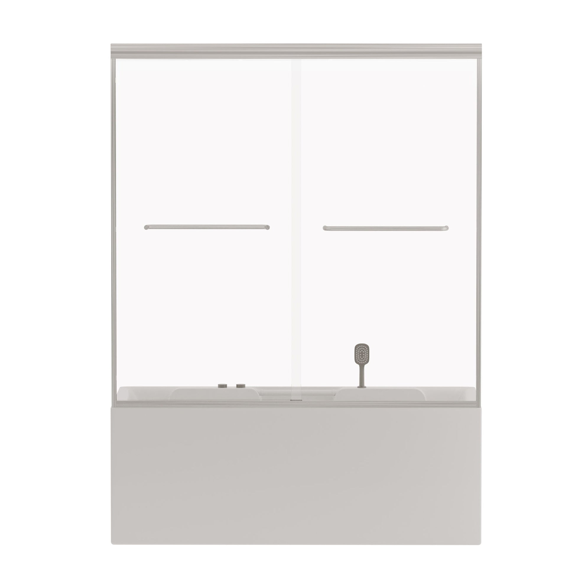 Double Sliding Bathtub Shower Door, Semi Frameless Bypass, 1 / 4" (6Mm) With Explosion - Proof Film, Adjustable Aluminum Alloy Frame