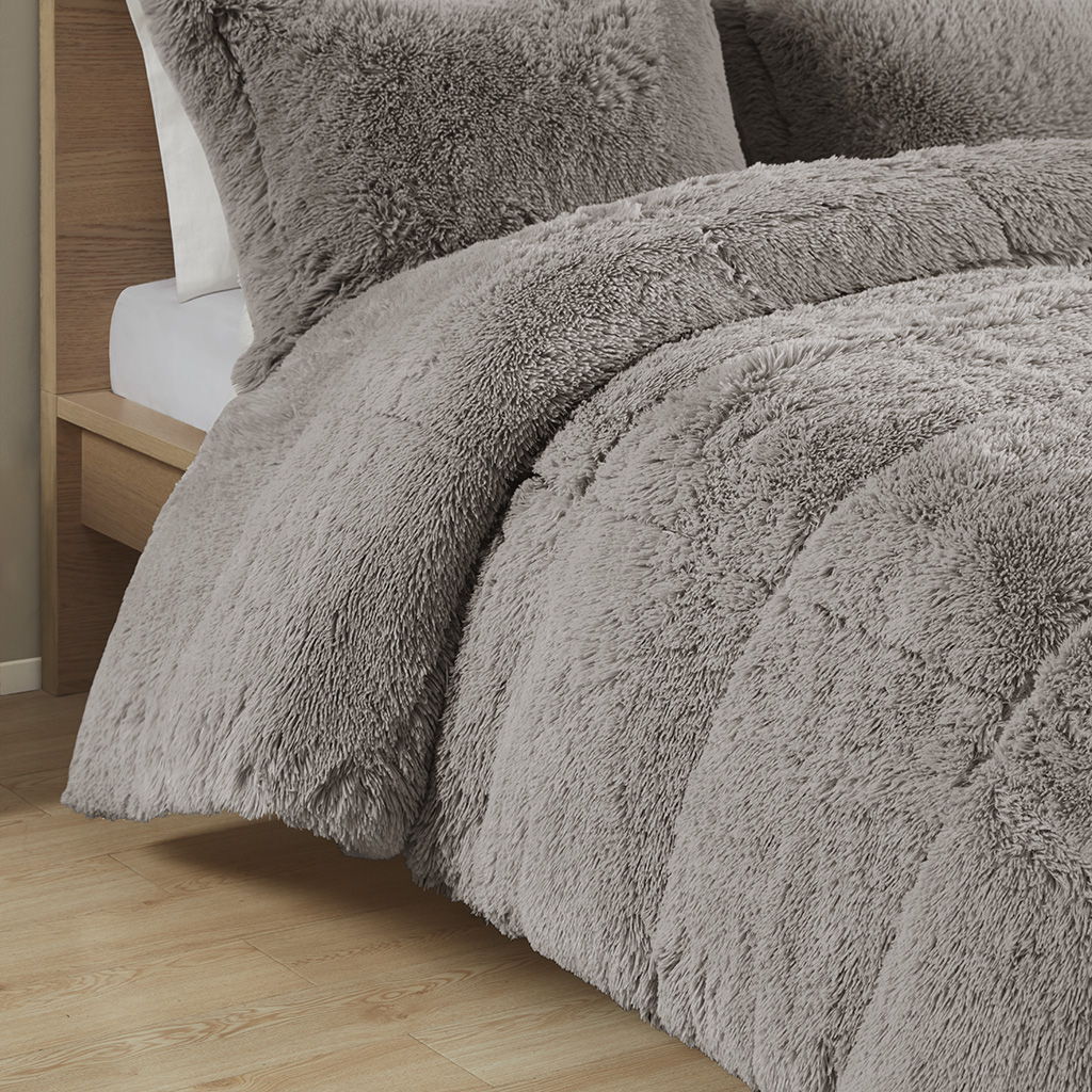 Malea - Twin Shaggy Comforter Mini Set - Gray