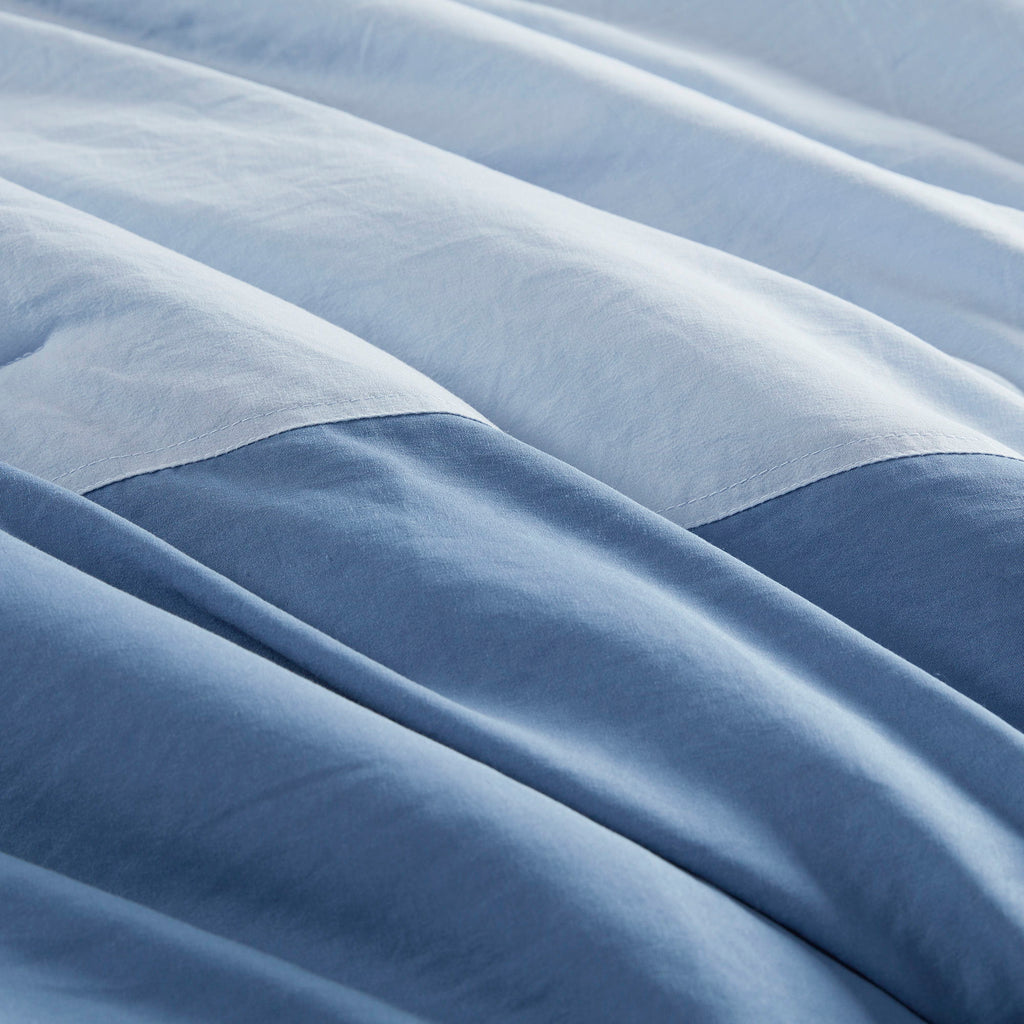 Miro - Full/Queen Soft Washed Block Comforter Set - Blue