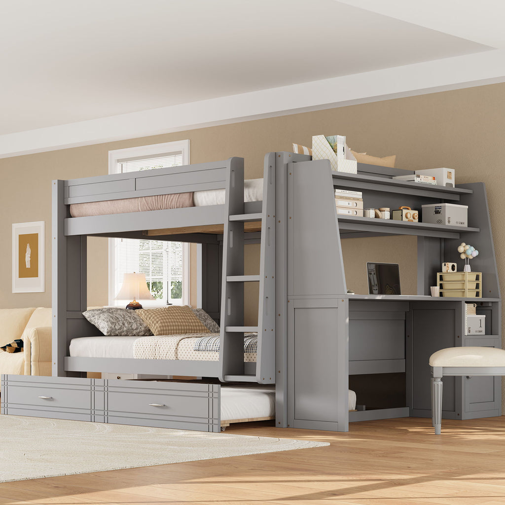 Multifunctional Bunk Bed With Desk, Bookshelves