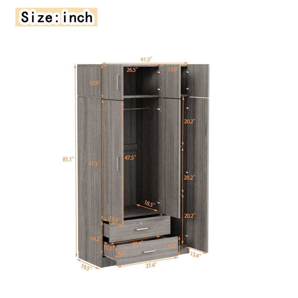 Modern 3 Door Mirror Wardrobe With 2 Drawers And Top Cabinet